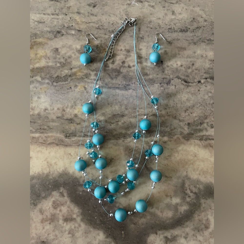 Blue beaded jewelry. Earrings included.